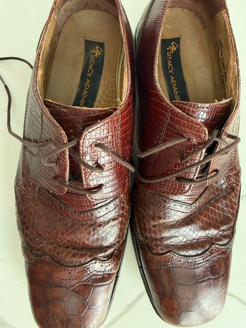Vintage Stacy Adams Genuine Snakeskin Leather Oxford Shoes Brown Wingtip 10.5 M